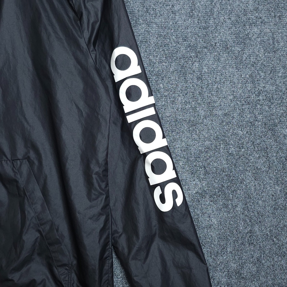 Adidas Linear Logo Windbreaker Jacket Womens XS Black Hooded Full Zip Running - Picture 4 of 10